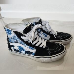 VANS Blue Floral Hi Top Sneakers Shoes Womens 8